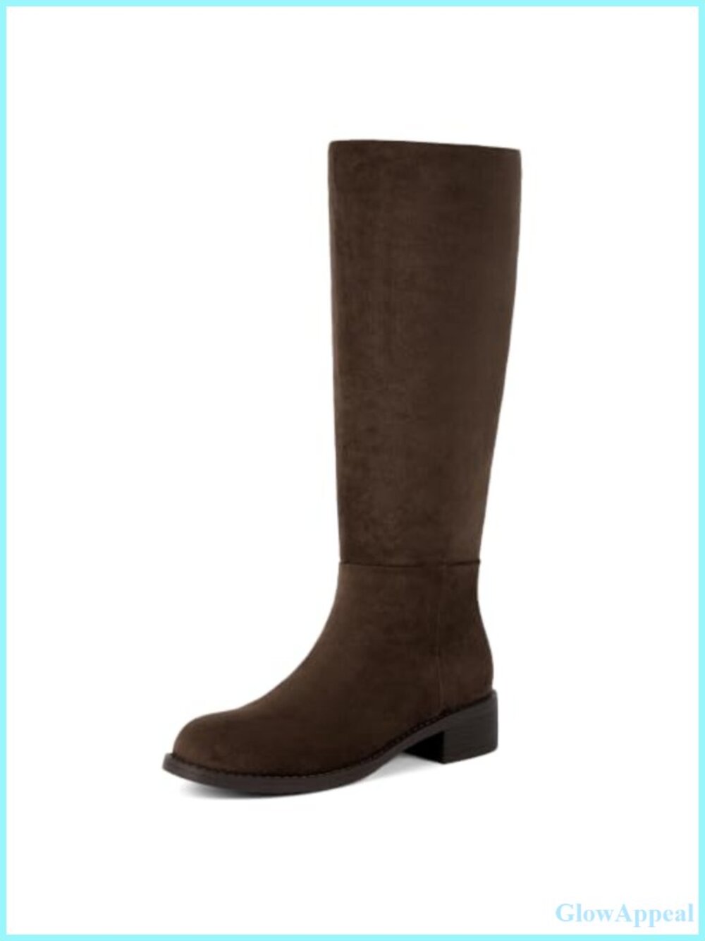 Women's Knee High Flat Boots Low Block Heel Round Toe Tall Faux Suede Riding